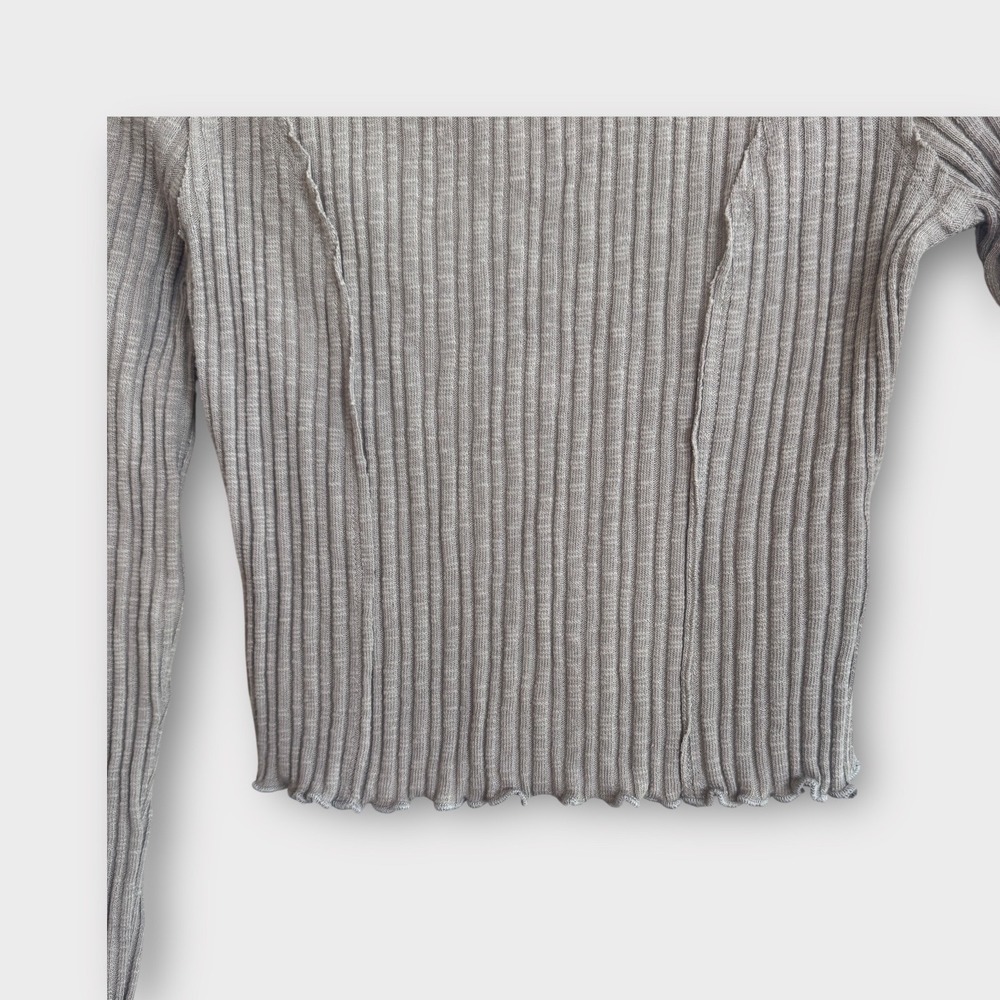 Altar'd‎ State Gray Ribbed Knit Ruffle Mock Neck Long Sleeve Top Women's XL - Picture 3 of 9